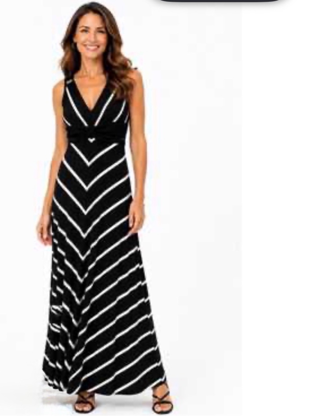 White House Black Market Black & White Chevron V-Neck Maxi Dress